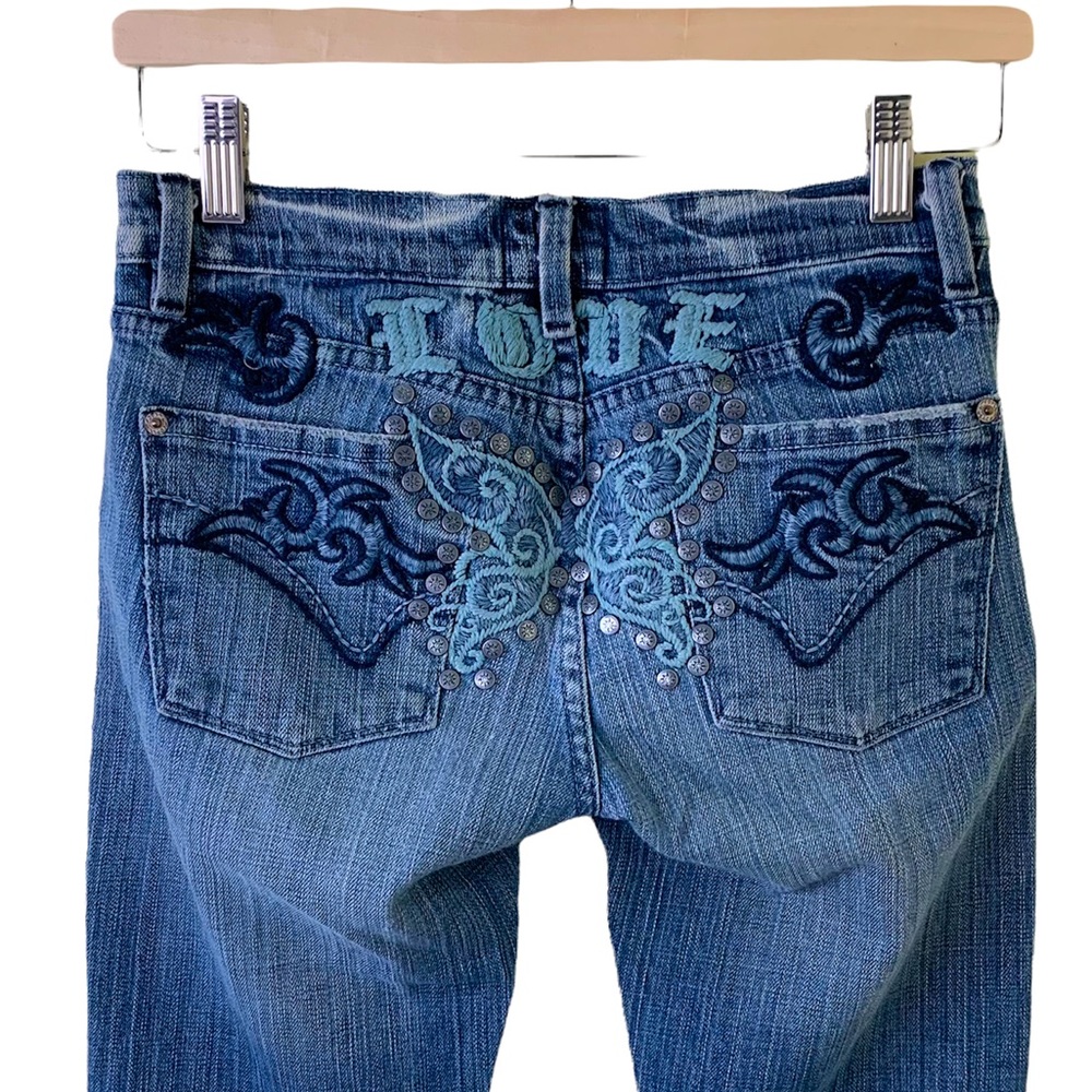 PEOPLE FOR PEACE Embellished & Embroidered Butterfly “LOVE” Jeans in Size 25
